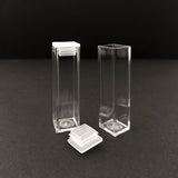 One closed cuvette and one open cuvette,  allow for fluorescence and absorbance measurements.